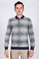 ﻿Long Sleeve Polo Neck T-Shirt Dark Indigo-Light Grey