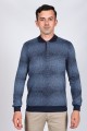 ﻿Long Sleeve Polo Neck T-Shirt Dark Indigo-Light Grey