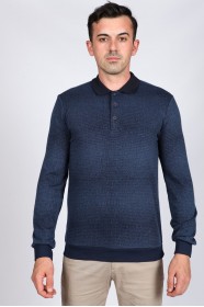 ﻿Long Sleeve Polo Neck T-Shirt Laci-Dark Indigo