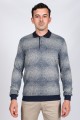 ﻿Long Sleeve Polo Neck T-Shirt Dark Indigo-Light Grey
