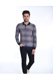 ﻿Long Sleeve Polo Neck T-Shirt Light purple-Light grey