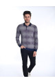 ﻿Long Sleeve Polo Neck T-Shirt Dark Indigo-Light Grey