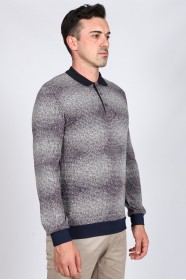 ﻿Long Sleeve Polo Neck T-Shirt Light purple-Light grey