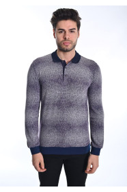 ﻿Long Sleeve Polo Neck T-Shirt Light purple-Light grey