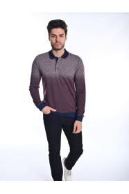 BORDEAUX - GREY TEXTURED BASIC POLO T-SHIRT