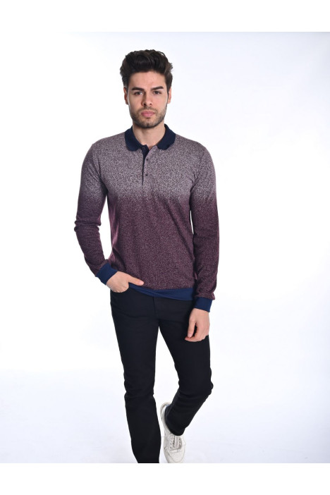 BORDEAUX - GREY TEXTURED BASIC POLO T-SHIRT