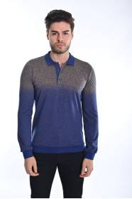 NAVY BLUE- MUSTARD TEXTURED BASIC POLO T-SHIRT