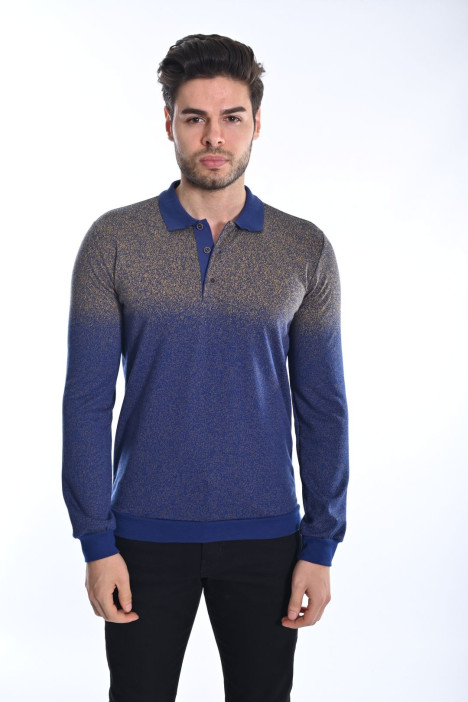NAVY BLUE- MUSTARD TEXTURED BASIC POLO T-SHIRT