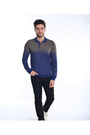 NAVY BLUE- MUSTARD TEXTURED BASIC POLO T-SHIRT