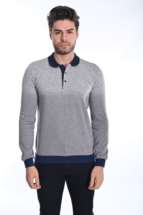 ANTHRACITE - ECRU TEXTURED BASIC POLO T-SHIRT
