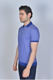 BLUE COLORED, SHORT SLEEVE, MADE OF SPECIAL MERCERIZED FABRIC, POLO COLLAR, SNAP-BUTTON FASTENING , CLASSIC T-SHIRT.