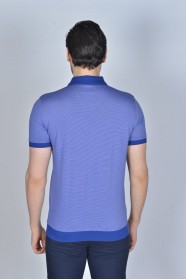 BLUE COLORED, SHORT SLEEVE, MADE OF SPECIAL MERCERIZED FABRIC, POLO COLLAR, SNAP-BUTTON FASTENING , CLASSIC T-SHIRT.