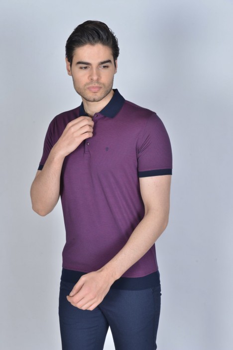 CHERRY COLOR, SHORT SLEEVE, MADE OF SPECIAL MERCERIZED FABRIC, POLO COLLAR, SNAP-BUTTON FASTENING , CLASSIC T-SHIRT.