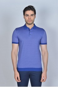BLUE COLORED, SHORT SLEEVE, MADE OF SPECIAL MERCERIZED FABRIC, POLO COLLAR, SNAP-BUTTON FASTENING , CLASSIC T-SHIRT.
