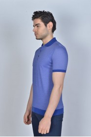 BLUE COLORED, SHORT SLEEVE, MADE OF SPECIAL MERCERIZED FABRIC, POLO COLLAR, SNAP-BUTTON FASTENING , CLASSIC T-SHIRT.