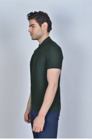 GREEN COLORED, SHORT SLEEVE, MADE OF SPECIAL MERCERIZED FABRIC, POLO COLLAR, SNAP-BUTTON FASTENING , CLASSIC T-SHIRT.