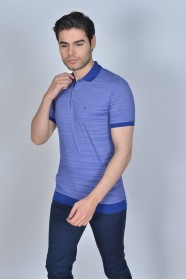 BLUE COLORED, SHORT SLEEVE, MADE OF SPECIAL MERCERIZED FABRIC, POLO COLLAR, SNAP-BUTTON FASTENING , CLASSIC T-SHIRT.