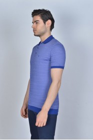 BLUE COLORED, SHORT SLEEVE, MADE OF SPECIAL MERCERIZED FABRIC, POLO COLLAR, SNAP-BUTTON FASTENING , CLASSIC T-SHIRT.