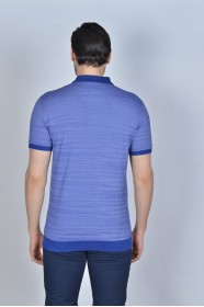 BLUE COLORED, SHORT SLEEVE, MADE OF SPECIAL MERCERIZED FABRIC, POLO COLLAR, SNAP-BUTTON FASTENING , CLASSIC T-SHIRT.