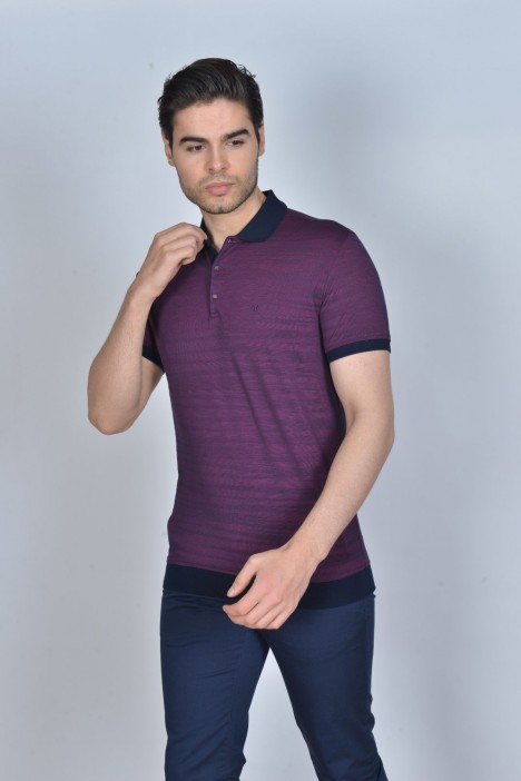 CHERRY COLOR, SHORT SLEEVE, MADE OF SPECIAL MERCERIZED FABRIC, POLO COLLAR, SNAP-BUTTON FASTENING , CLASSIC T-SHIRT.