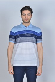 BLUE COLORED, SHORT SLEEVE, MADE OF SPECIAL MERCERIZED FABRIC, POLO COLLAR, SNAP-BUTTON FASTENING , CLASSIC T-SHIRT.