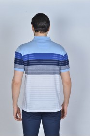 BLUE COLORED, SHORT SLEEVE, MADE OF SPECIAL MERCERIZED FABRIC, POLO COLLAR, SNAP-BUTTON FASTENING , CLASSIC T-SHIRT.