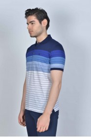 NAVY BLUE COLOR, SHORT SLEEVE, MADE OF SPECIAL MERCERIZED FABRIC, POLO COLLAR, SNAP-BUTTON FASTENING , CLASSIC T-SHIRT.