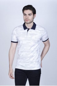 NAVY BLUE / WHITE COLOR SHORT SLEEVE POLO NECK COTTON T-SHIRT