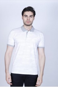 GRAY/ WHITE COLOR SHORT SLEEVE POLO NECK COTTON T-SHIRT