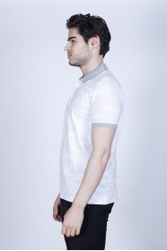 GRAY/ WHITE COLOR SHORT SLEEVE POLO NECK COTTON T-SHIRT