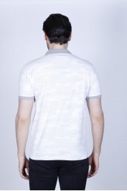 GRAY/ WHITE COLOR SHORT SLEEVE POLO NECK COTTON T-SHIRT