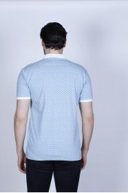 WHITE / LIGHT BLUE COLOR SHORT SLEEVE POLO NECK COTTON T-SHIRT