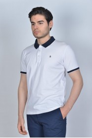 WHITE COLOR, SHORT SLEEVE, POLO NECK, COTTON / LYCRA BLENDED T-SHIRT