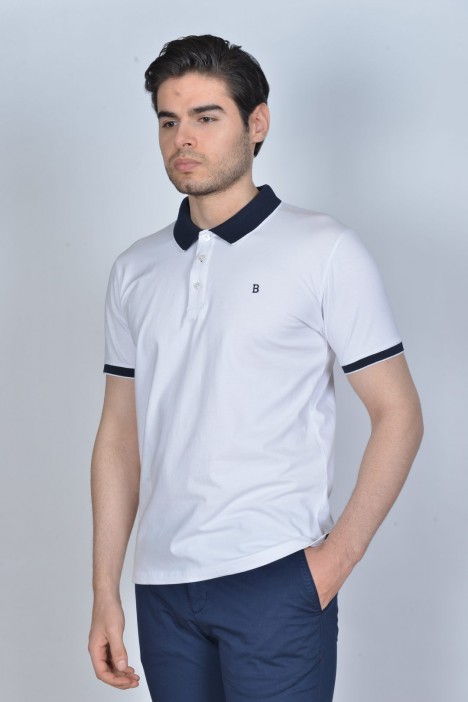 WHITE COLOR, SHORT SLEEVE, POLO NECK, COTTON / LYCRA BLENDED T-SHIRT
