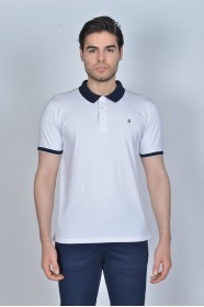 WHITE COLOR, SHORT SLEEVE, POLO NECK, COTTON / LYCRA BLENDED T-SHIRT