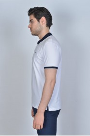 WHITE COLOR, SHORT SLEEVE, POLO NECK, COTTON / LYCRA BLENDED T-SHIRT