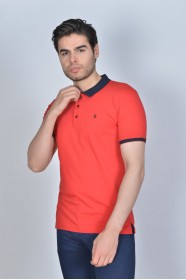 RED COLOR, SHORT SLEEVE, POLO NECK, COTTON / LYCRA BLENDED T-SHIRT