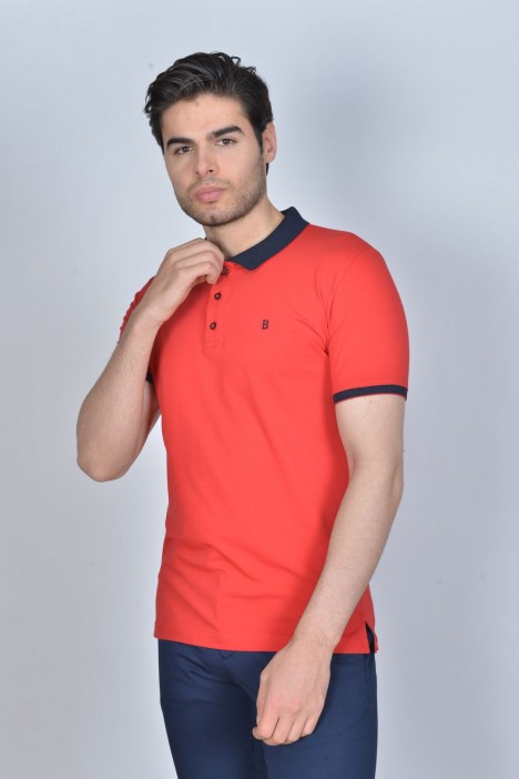 RED COLOR, SHORT SLEEVE, POLO NECK, COTTON / LYCRA BLENDED T-SHIRT