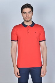 RED COLOR, SHORT SLEEVE, POLO NECK, COTTON / LYCRA BLENDED T-SHIRT