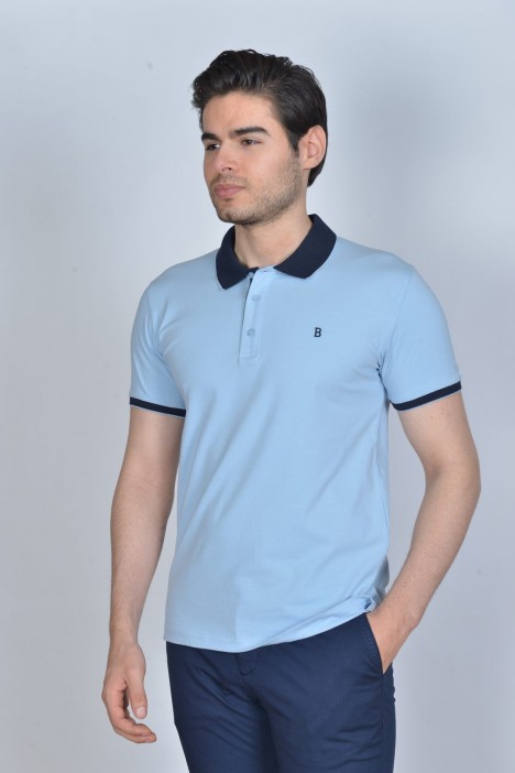 BLUE COLOR, SHORT SLEEVE, POLO NECK, COTTON / LYCRA BLENDED T-SHIRT
