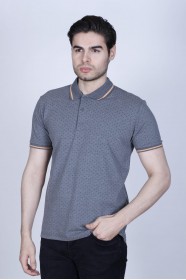 ANTHRACITE COLOR, SHORT SLEEVE, PIQUE POLO T-SHIRT WİTH ASYMMETRIC PATTERN