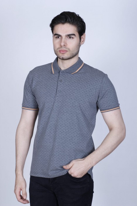 ANTHRACITE COLOR, SHORT SLEEVE, PIQUE POLO T-SHIRT WİTH ASYMMETRIC PATTERN