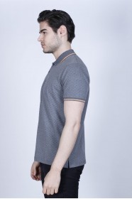 ANTHRACITE COLOR, SHORT SLEEVE, PIQUE POLO T-SHIRT WİTH ASYMMETRIC PATTERN
