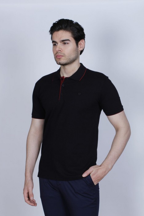 BLACK COLORED, SHORT SLEEVE, COTTON PIKE T-SHIRT WITH LOGO ON THE CHEST
