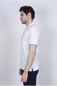 WHITE COLORED, SHORT SLEEVE, COTTON PIKE T-SHIRT WITH LOGO ON THE CHEST