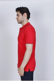 RED COLORED, SHORT SLEEVE, COTTON PIKE T-SHIRT WITH LOGO ON THE CHEST