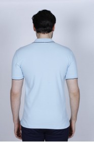 BLUE COLORED, SHORT SLEEVE, COTTON PIKE T-SHIRT WITH LOGO ON THE CHEST