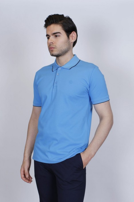 TURQUOISE COLORED, SHORT SLEEVE, COTTON PIKE T-SHIRT WITH LOGO ON THE CHEST