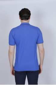 SAX BLUE COLORED, SHORT SLEEVE, COTTON PIKE T-SHIRT WITH LOGO ON THE CHEST