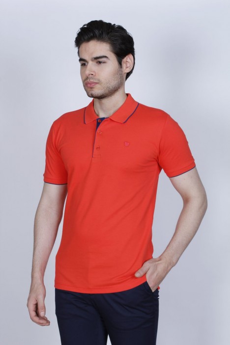POMEGRANATE COLORED, SHORT SLEEVE, COTTON PIKE T-SHIRT WITH LOGO ON THE CHEST